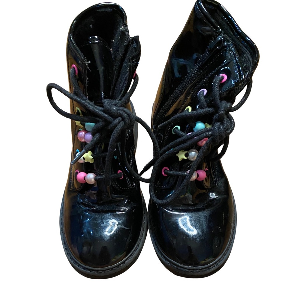 The Children’s Place Black Patent Lace-Up Combat Boots Girls Size 1
